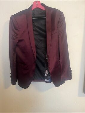 Women's Burgundy Satin Shawl Collar Blazer